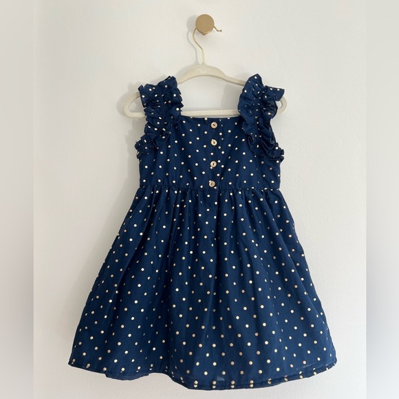RACHEL ZOE Navy and Gold Polka Dot Dress with Ruffle Straps | Girls 3T - Picture 2 of 5